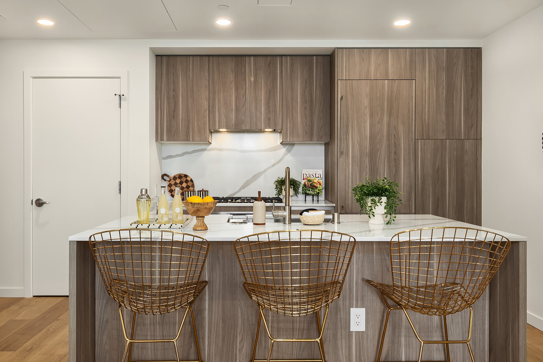 Kitchen island with bar seating for three