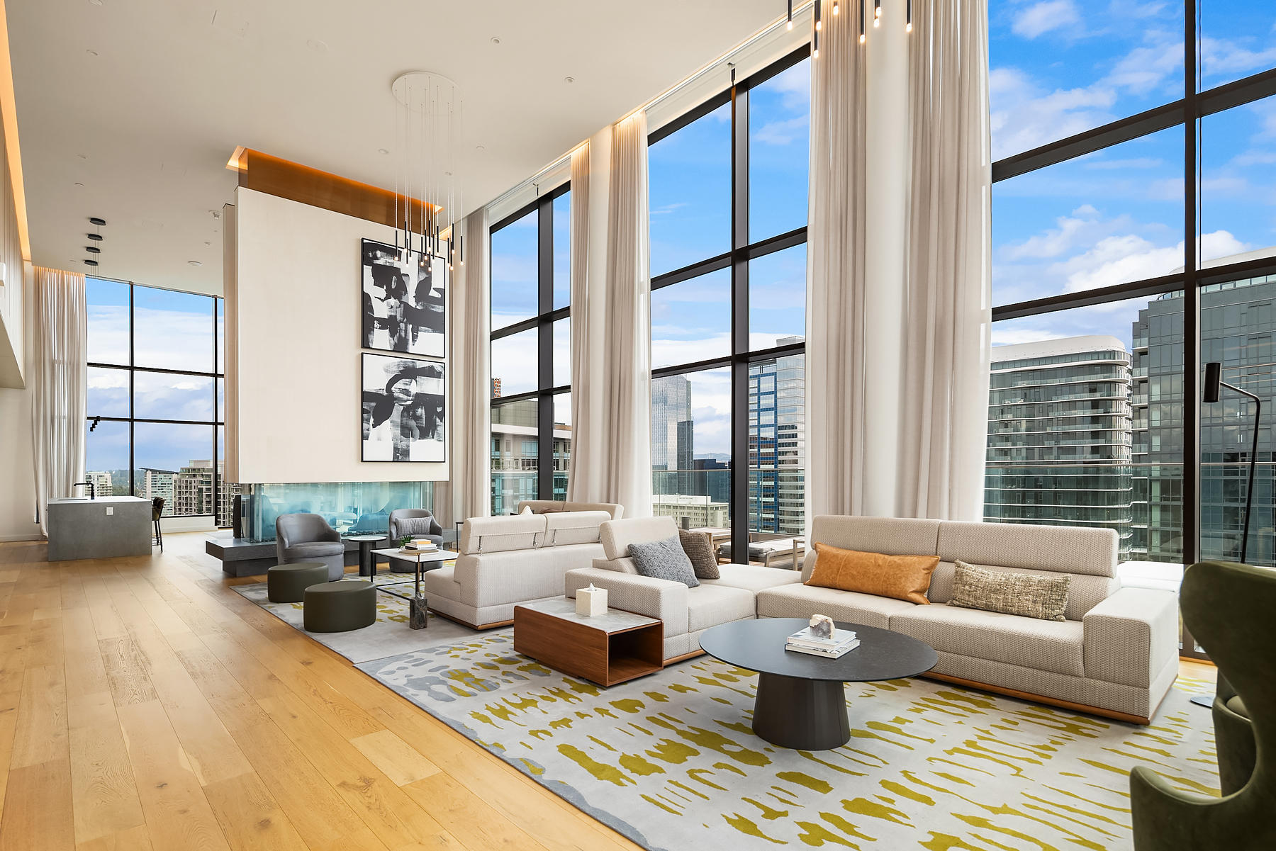 Double-height SkyClub lounge with skyline views
