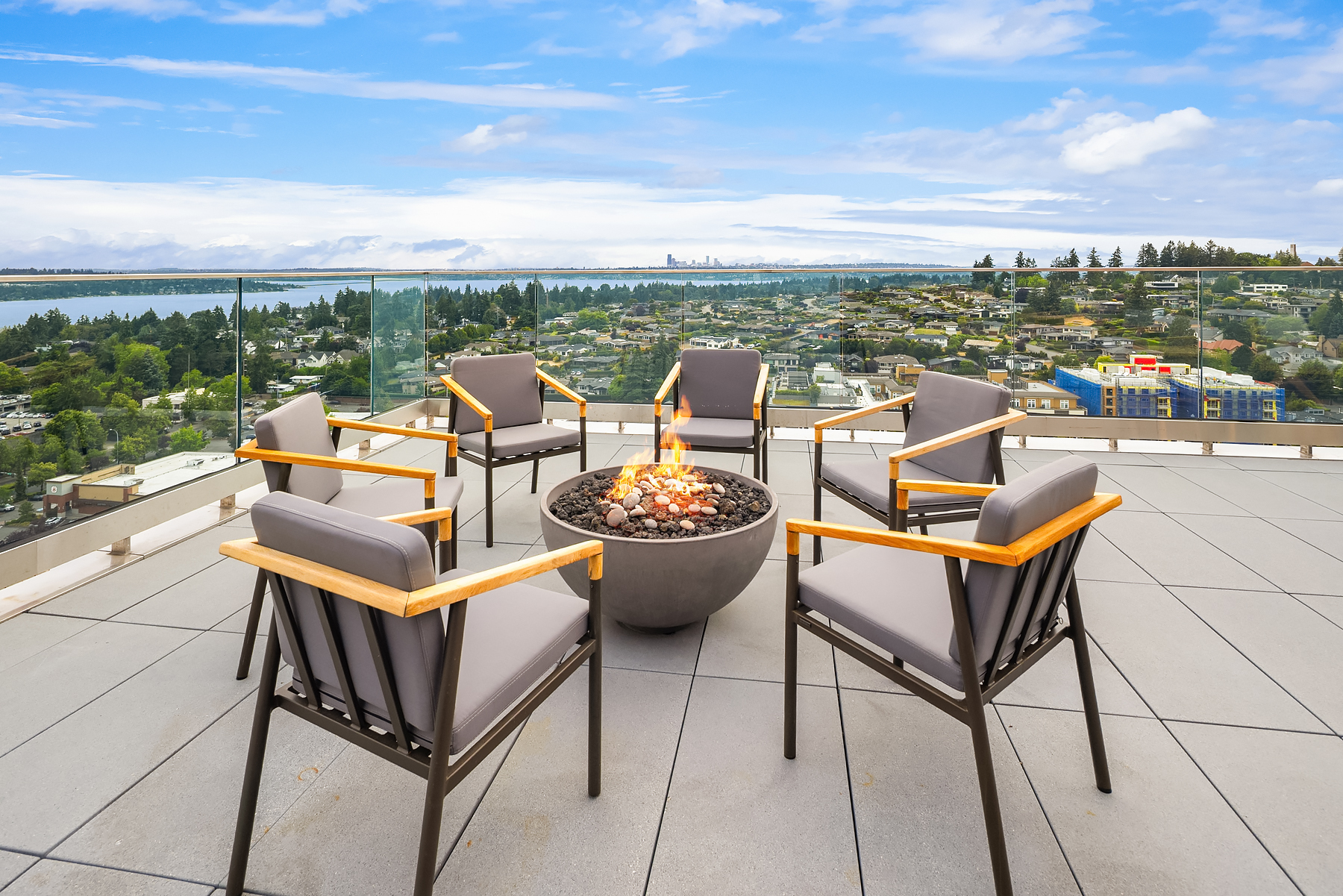 Rooftop firepit lounge at the SkyClub